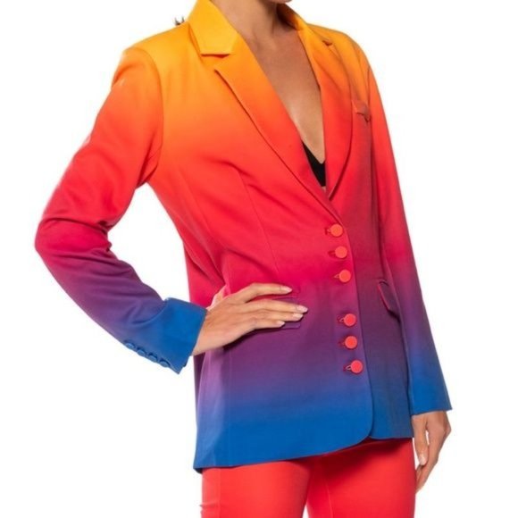 Callie Sunset Blvd Pantsuit: Ombre Blazer & Skinny Slacks: L 1X - Picture 2 of 15